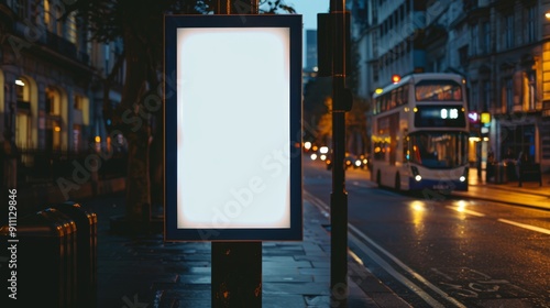 a blank billboard on a street at night photo