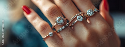 close-up of a girl's hand with rings. Selective focus