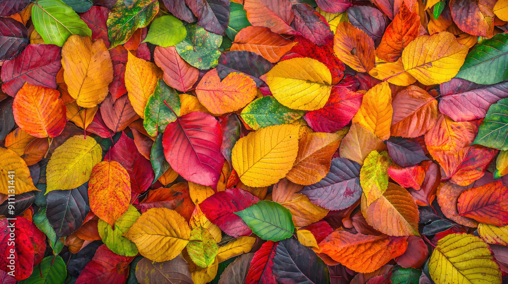 Bright and colorful autumn leaves background in vibrant shades on the ground Bright and colorful autumn leaves background in vibrant shades on the ground