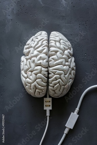 a brain connected to a computer cable photo