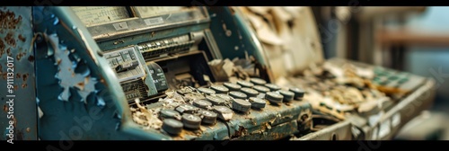 Vintage Rusty Cash Register Close Up. photo