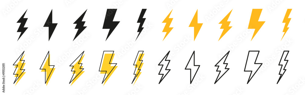 Set of lightning bolt icons. Simple energy vector symbols. Set of lightning bolt icons. Simple energy vector symbols.
