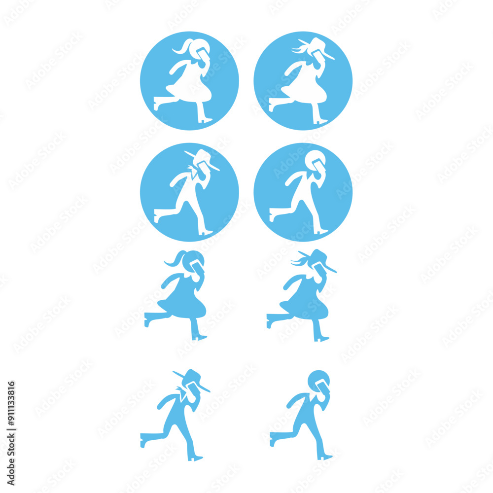 emanswering the phone, surprised by the call result suddenly running on the road, vector illustration emanswering the phone, surprised by the call result suddenly running on the road, vector illustration