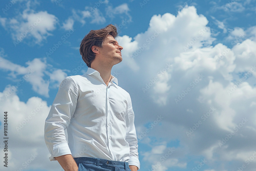 Image of handsome man afterlife in paradise generative AI concept Image of handsome man afterlife in paradise generative AI concept