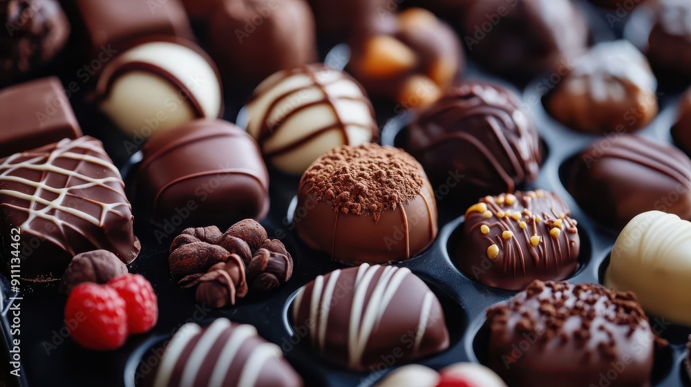 Chocolate treats, vibrant colors, delicious dishes, close-up, detailed Chocolate treats, vibrant colors, delicious dishes, close-up, detailed