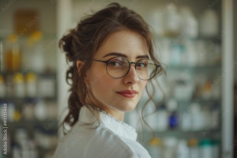 Fototapeta premium Photography of smiling pharmacist in a pharmacy store generative ai