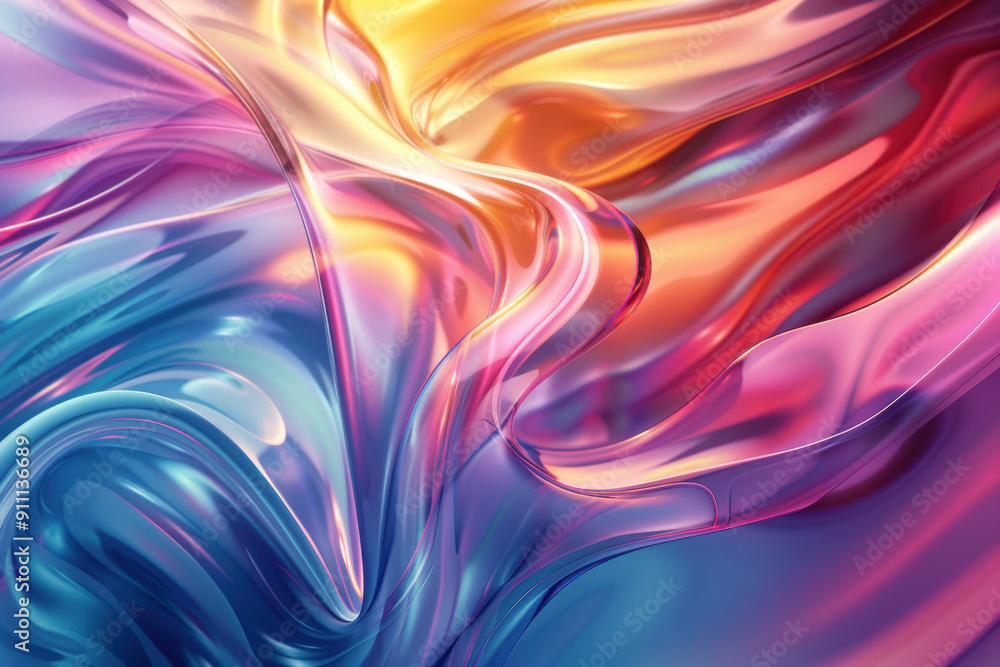 Naklejka premium close up horizontal glowing illustration of glossy colorful wavy abstract background