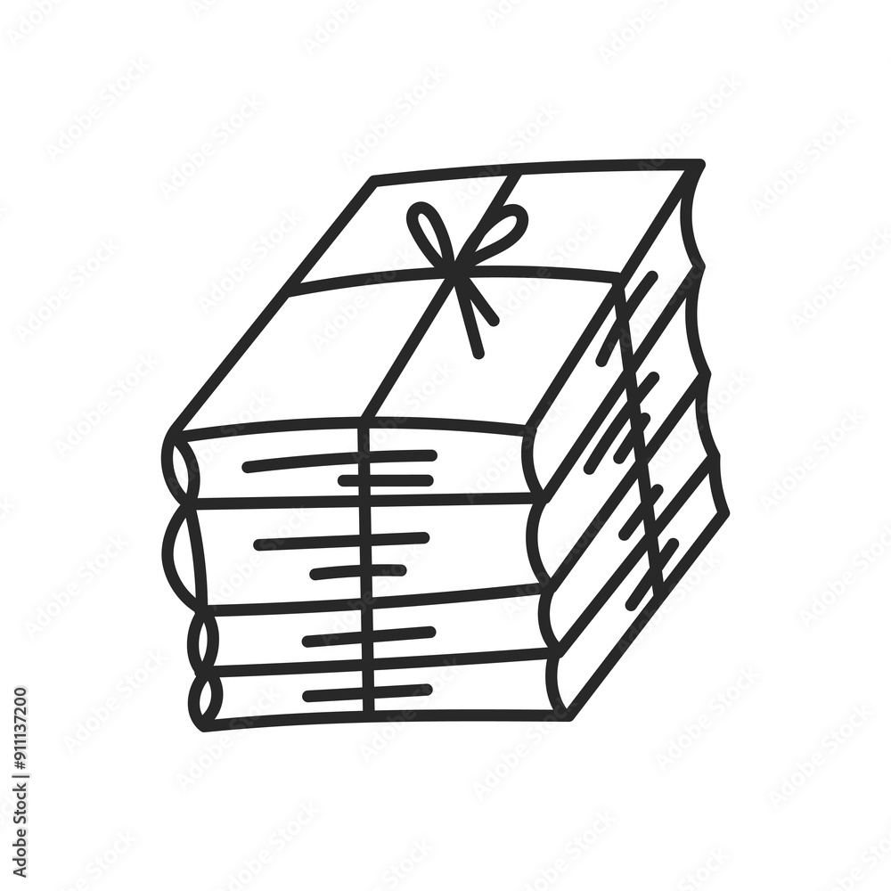 Stack of Books Tied with Thread Doodle Icon. Hand drawn reading symbol. Library Bookstore sign. Isolated vector illustration Stack of Books Tied with Thread Doodle Icon. Hand drawn reading symbol. Library Bookstore sign. Isolated vector illustration