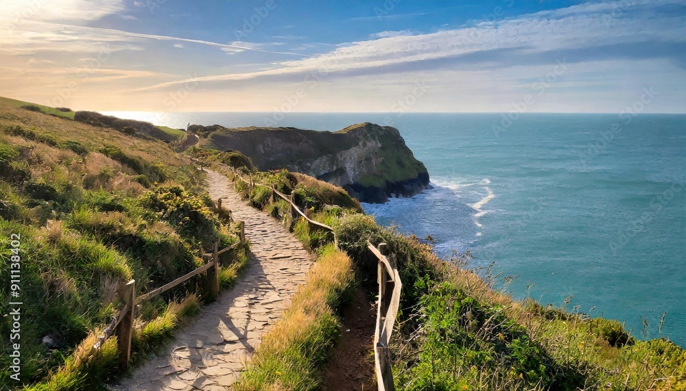 Sunlit Cliffside Path with Stunning Ocean Views Sunlit Cliffside Path with Stunning Ocean Views