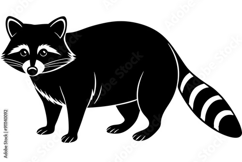 Raccoon silhouette, black raccoon vector illustration