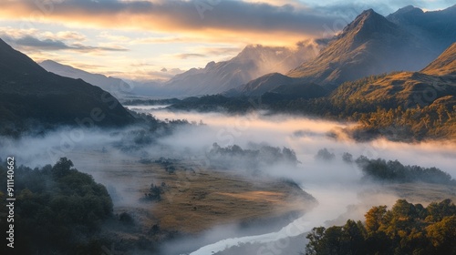 Misty Mountain Valley at Sunrise