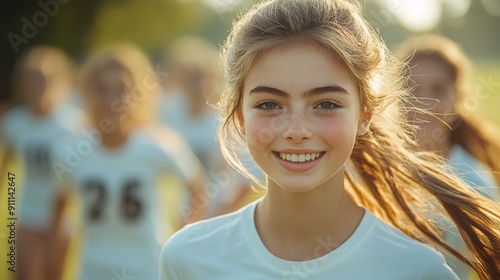 Students From Miumzlik School Sports Team Practicing on a Sunny Field in Afternoon Light