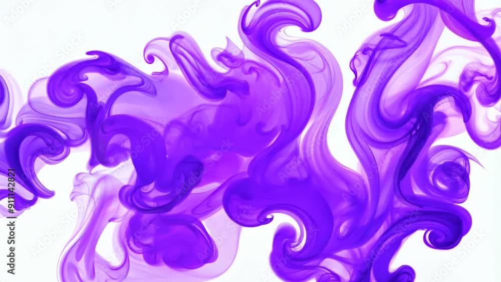 Purple swirls of ink mix gracefully in water, showcasing fluid movement and artistic patterns under bright lighting Purple swirls of ink mix gracefully in water, showcasing fluid movement and artistic patterns under bright lighting