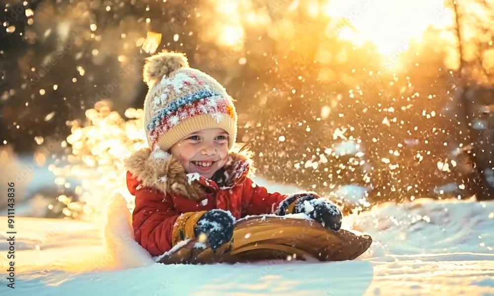Happy Child Playing in the Snow