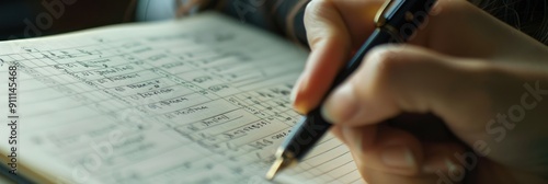 Close-up of Hand Writing in Notebook.