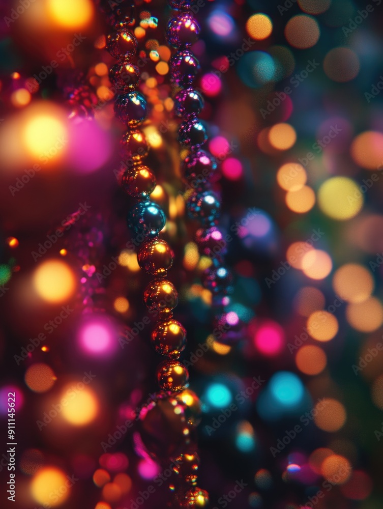 A detailed view of a strand of beads, often used in jewelry making or as a decorative item A detailed view of a strand of beads, often used in jewelry making or as a decorative item