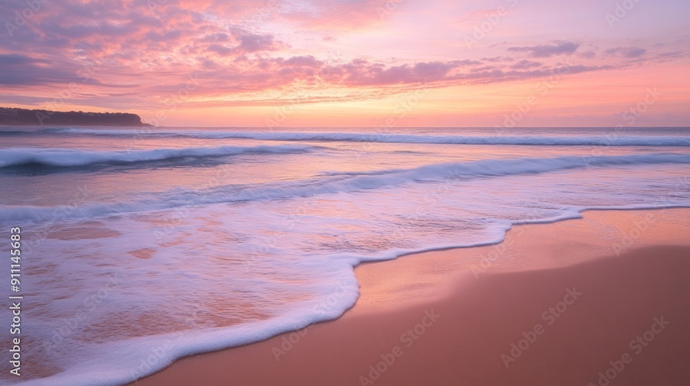 Fototapeta premium Peaceful Pink Sunset on a Sandy Beach