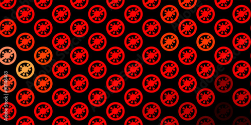 Dark Red, Yellow vector background with covid-19 symbols.