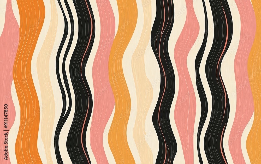 Abstract Wavy Lines Art with Pink, Black, and Orange Tones Abstract Wavy Lines Art with Pink, Black, and Orange Tones