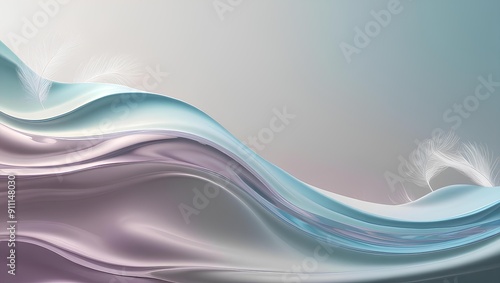 abstract blue background with waves and feathers