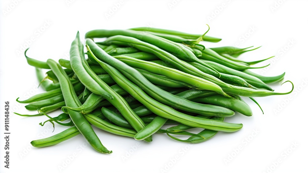 Pile of green pods on white background Pile of green pods on white background
