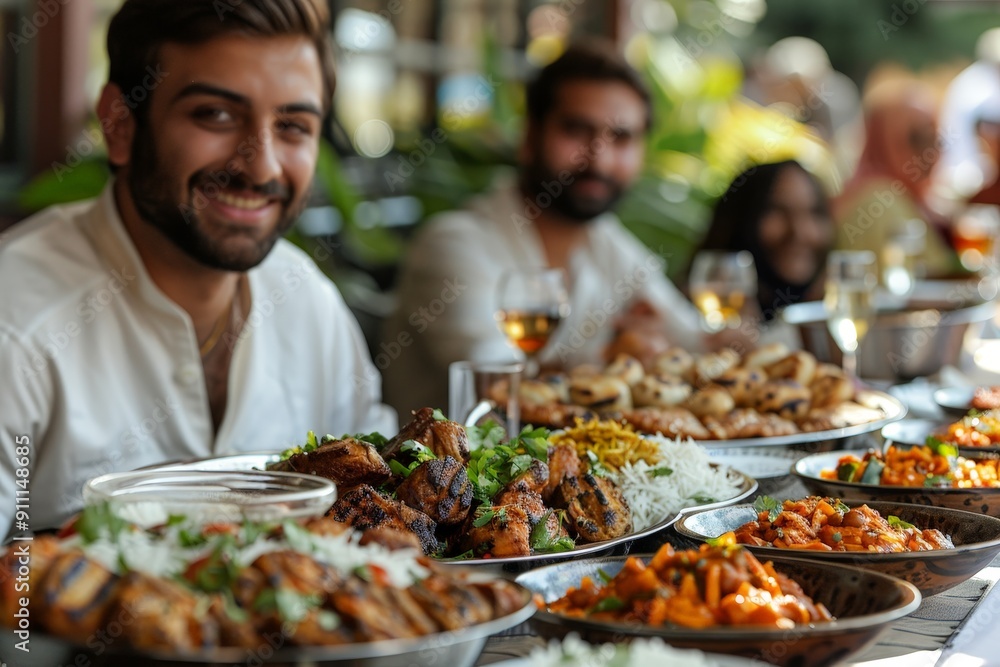 Group of friends of different ethnic backgrounds sharing a meal at a restaurant Group of friends of different ethnic backgrounds sharing a meal at a restaurant
