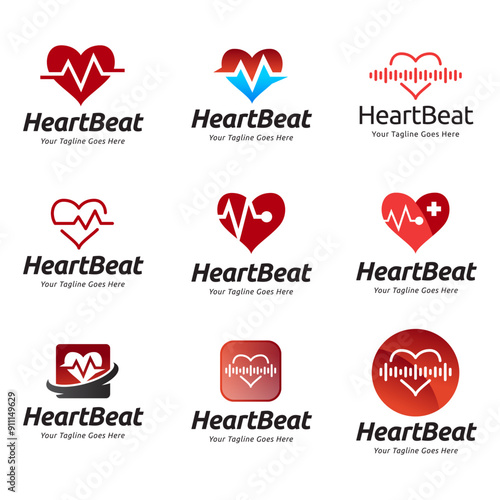 Set of Heart beat logo vector, ECG Logo vector illustration.