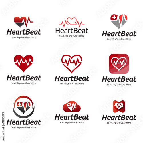Set of Heart beat logo vector, ECG Logo vector illustration.