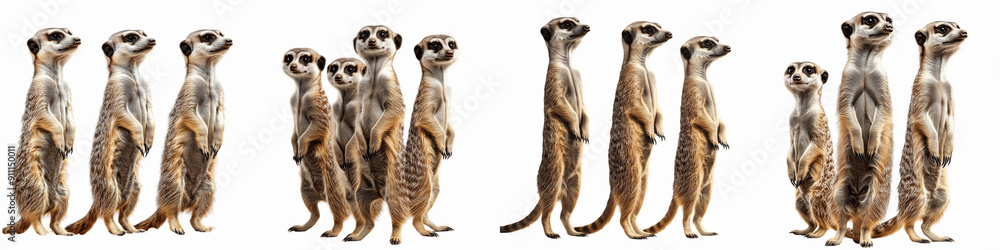 set of A group of meerkats standing on their hind legs, watching for predators, Meerkat Sentries, Watchful Meerkats, Meerkats on Guard, Meerkat Vigil, Meerkats on Patrol, on a transparent backgrounds set of A group of meerkats standing on their hind legs, watching for predators, Meerkat Sentries, Watchful Meerkats, Meerkats on Guard, Meerkat Vigil, Meerkats on Patrol, on a transparent backgrounds