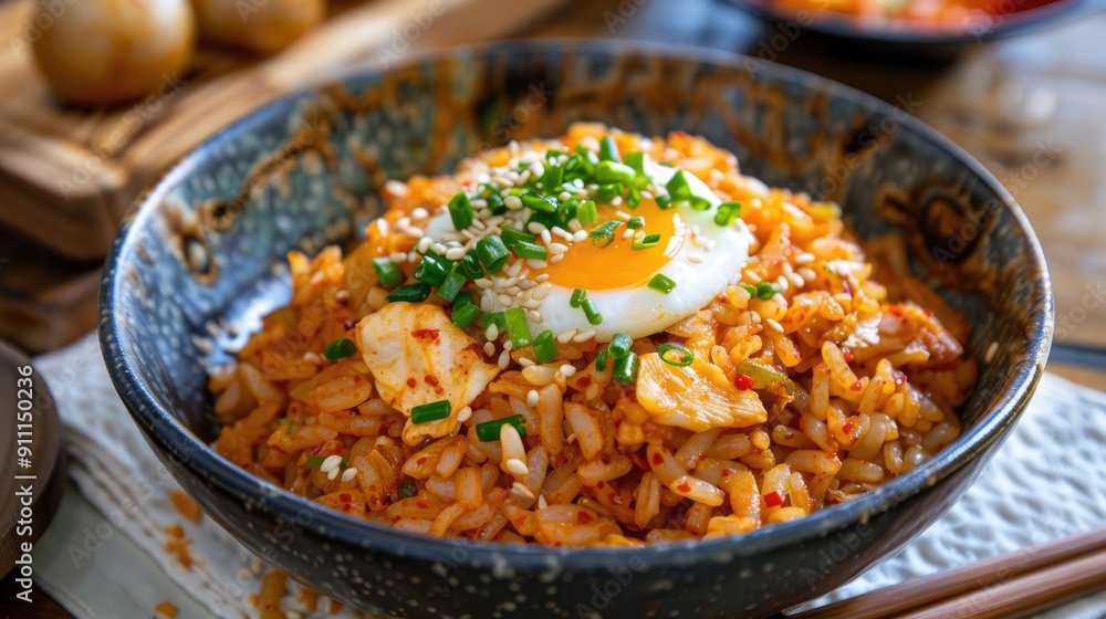 Kimchi fried rice using kimchi rice and additional ingredients Kimchi fried rice using kimchi rice and additional ingredients