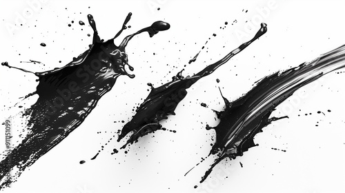 Collection of black paint. ink brush strokes, brushes, lines, grungy isolated on white.