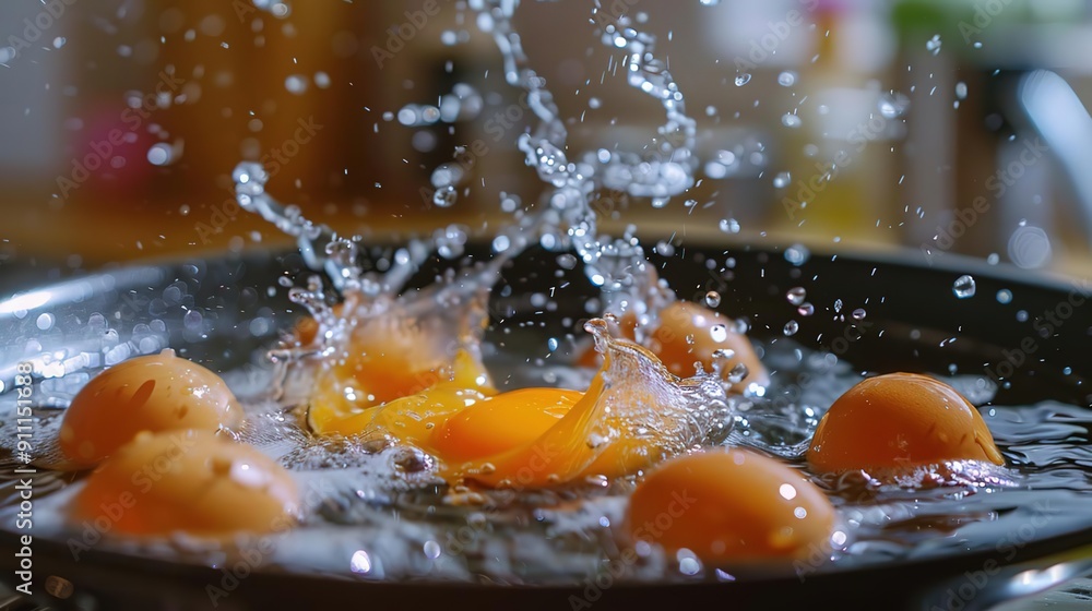 Eggs Cracking in Water with Splatter Photo Eggs Cracking in Water with Splatter Photo