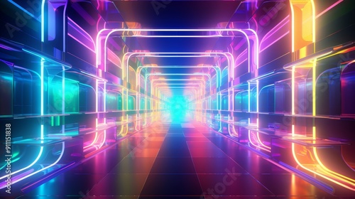 Wallpaper Mural Futuristic neon tunnels with vibrant lighting. Torontodigital.ca