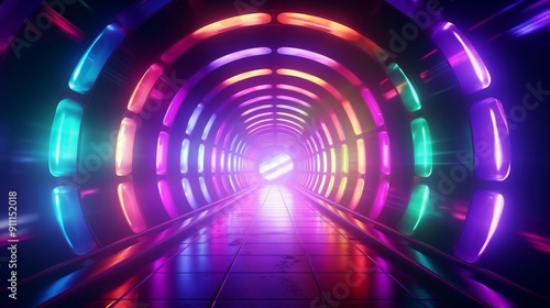 Futuristic neon tunnels with vibrant lighting. photo