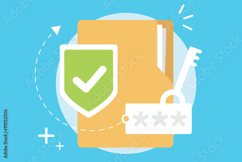 Data security, Folder data locked with security password concept, Online privacy protect shield.