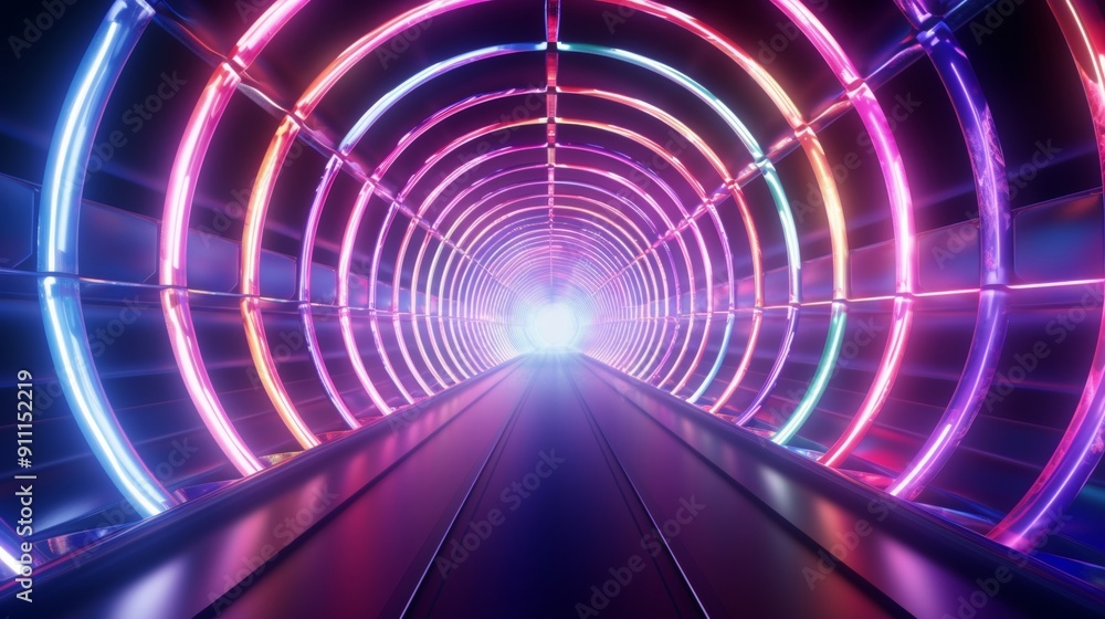 Futuristic neon tunnels with vibrant lighting. Futuristic neon tunnels with vibrant lighting.