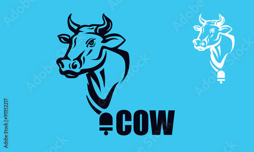 COW HEAD LOGO silhouette of great cattle head at farm vector illustrations