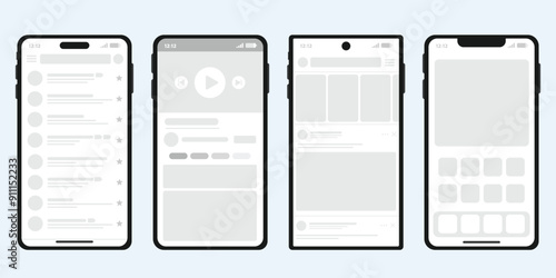 Smartphone UI UX mobile app on different phone, Application interface screen, User interface mobile version in flat design.