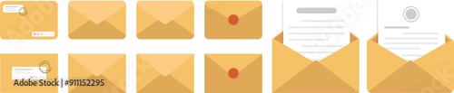 Set of letter envelope with document paper on different design, Email icon, Email message envelope icons in a flat design.