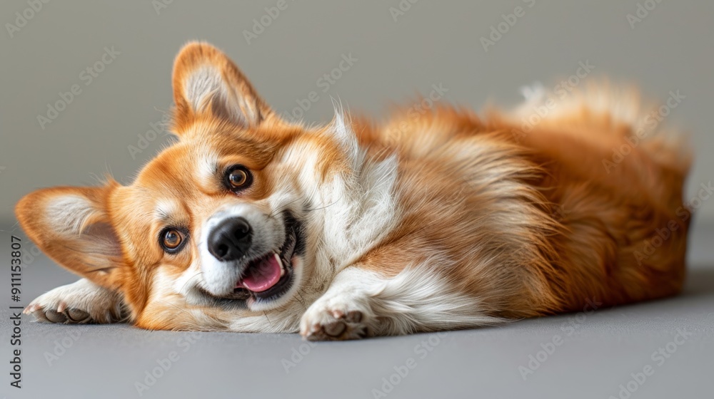 Playful Corgi Relaxing on Floor in Cozy Indoor Setting During Sunny Afternoon Playful Corgi Relaxing on Floor in Cozy Indoor Setting During Sunny Afternoon