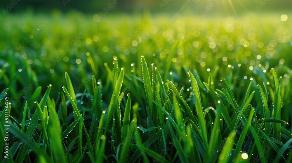Fresh green grass with dew is a refreshing sight Fresh green grass with dew is a refreshing sight