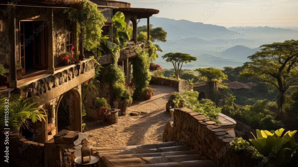 Fototapeta premium Elegant tropical mansions with ocean views.