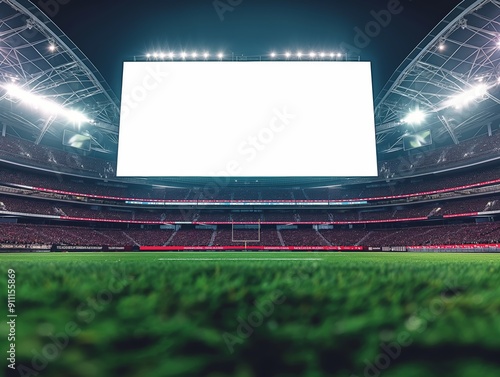 Stadium at night with blank white billboard mockup