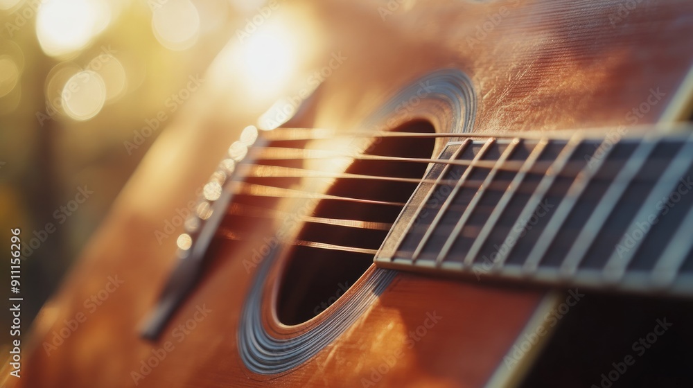 Naklejka premium Acoustic Guitar in the Golden Hour