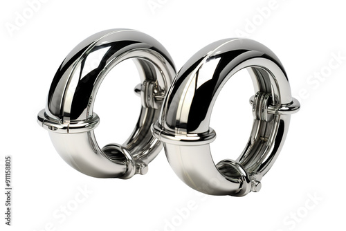 Gleaming Moonlight: A Pair of Silver Hoop Earrings on White or PNG Transparent Background. photo