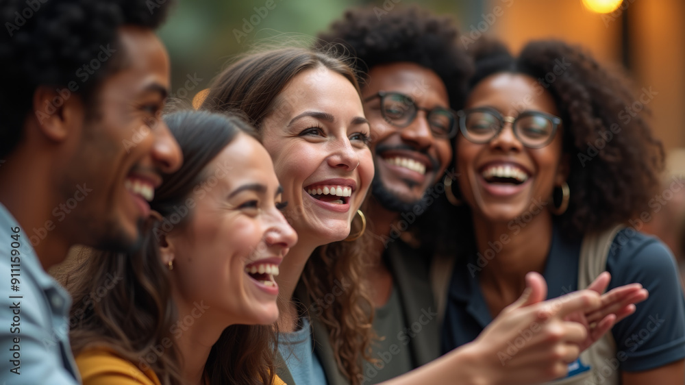 A candid photograph of a diverse group of friends laughing and enjoying a spontaneous moment together, showcasing their genuine happiness and connection. A candid photograph of a diverse group of friends laughing and enjoying a spontaneous moment together, showcasing their genuine happiness and connection.