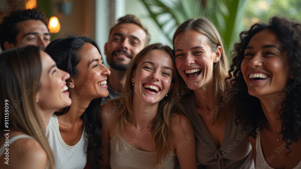 A candid photograph of a diverse group of friends laughing and enjoying a spontaneous moment together, showcasing their genuine happiness and connection. A candid photograph of a diverse group of friends laughing and enjoying a spontaneous moment together, showcasing their genuine happiness and connection.