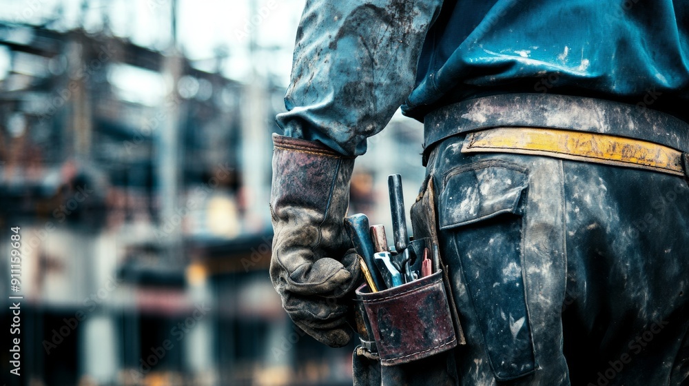 Close-Up of a Worker’s Hands Holding Tools Against an Industrial Backdrop, Symbolizing the Hard Work and Dedication of Labor Day Close-Up of a Worker’s Hands Holding Tools Against an Industrial Backdrop, Symbolizing the Hard Work and Dedication of Labor Day