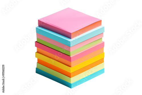 Rainbow Cascade: A Vibrant Stack of Sticky Notes on White or PNG Transparent Background.