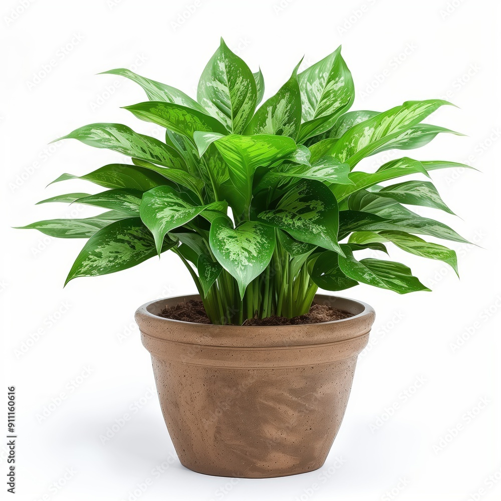 Fototapeta premium A potted green plant with variegated leaves